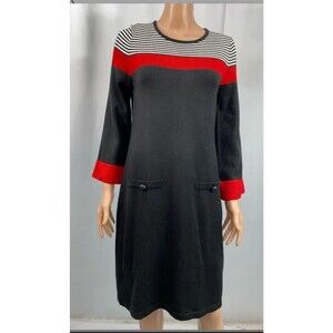 Jessica Howard Red, White, Black Stripe midi 3/4 sleeve sweater dress size 3X
